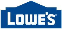 Blue Lowe's logo with white text inside a house shape.