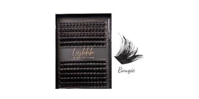 Tray of black eyelash extensions labeled 'Bougie'.