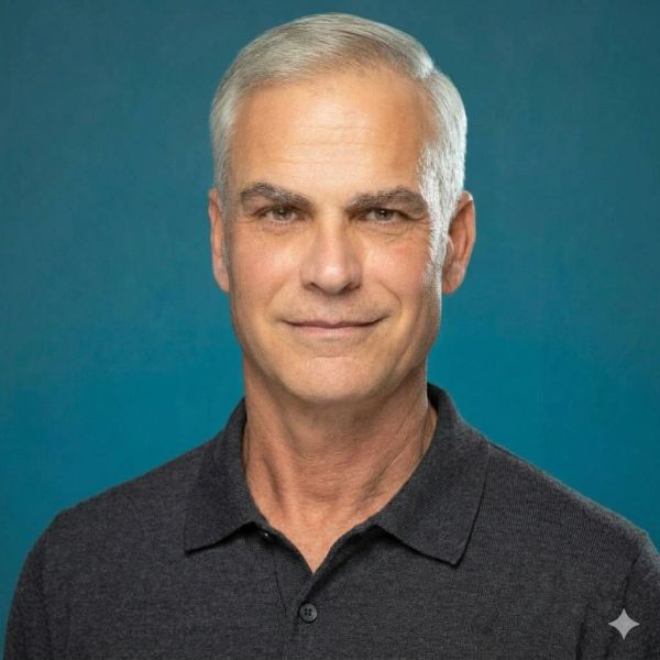 Confident middle-aged man in a dark polo shirt.