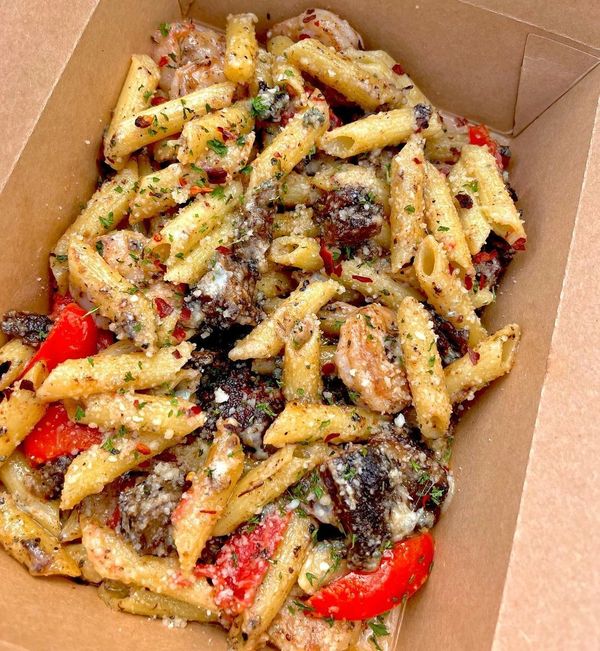 custom made pastas with olive oil, pork and shrimp