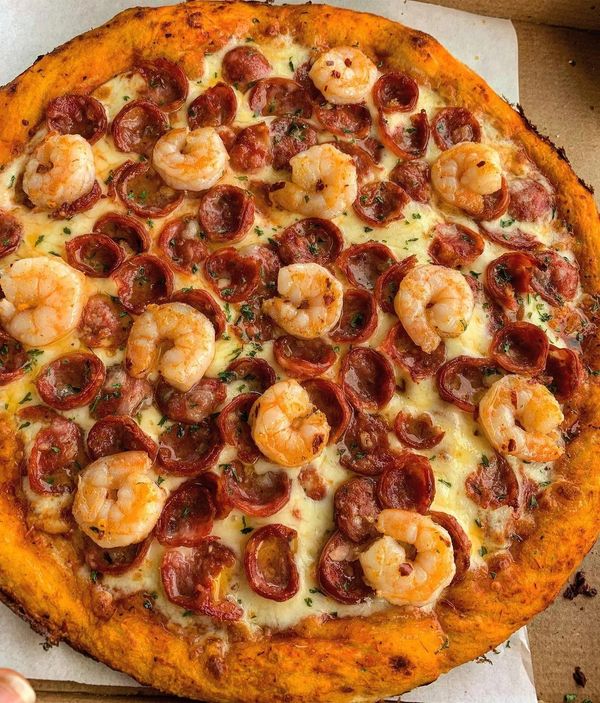 pepperoni pizza with shrimp!