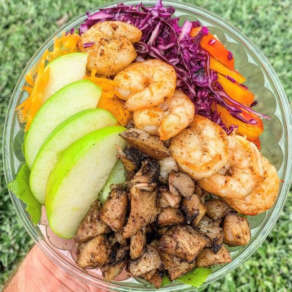 garden fresh salad with pork and shrimp
