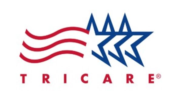 TRICARE logo with red waves and blue stars.