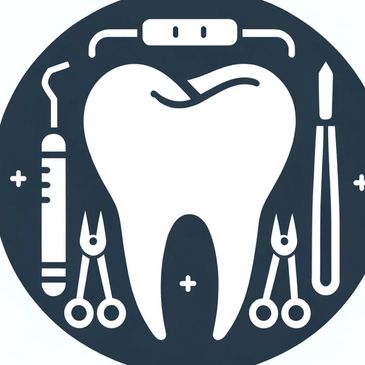 A simple and clear icon representing oral surgery_ a tooth with surgical tools