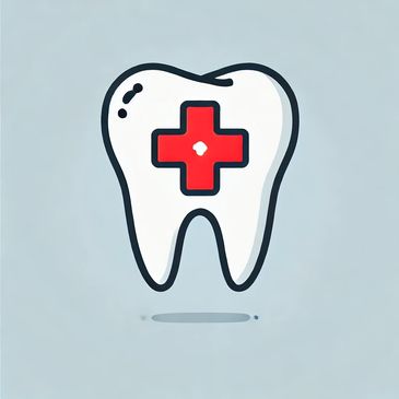 A simple and clear icon representing emergency dentistry_ a tooth with a red cross