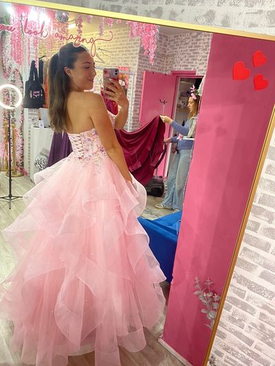 Prom dress styles for different body shapes at Ffansi Ffrogs boutique in Ruthin, North Wales