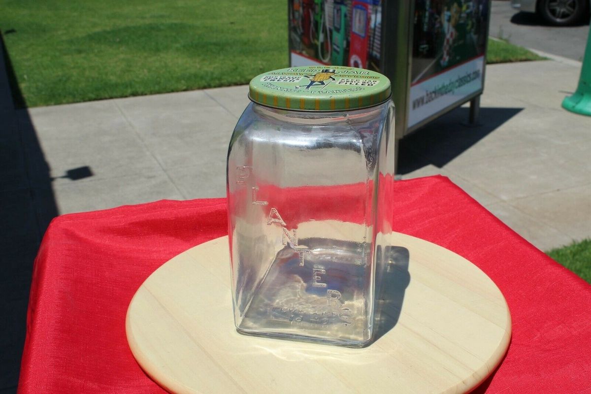 Vintage 1940 Planters Peanuts Leap Year Glass Jar Mr.Peanuts