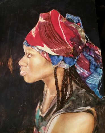 Glori B. , watercolor painting of child laborer in Ghana, Gloria Braxton