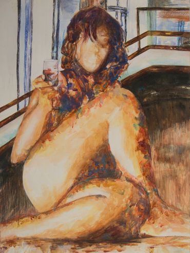watercolor self-portrait painting of  artist Glori B. , Gloria Braxton, watercolorist