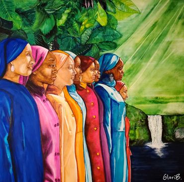 Glori B.  watercolor painting, Muslim Women, vibrant color, hijab, Gloria Braxton, watercolor artist
