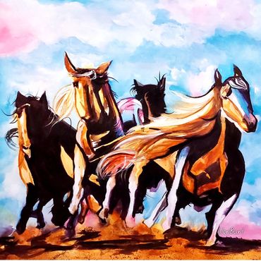  Veronica's Gloriful Four, Glori B., Gloria Braxton, Watercolor, watercolor art, horses, horses runn