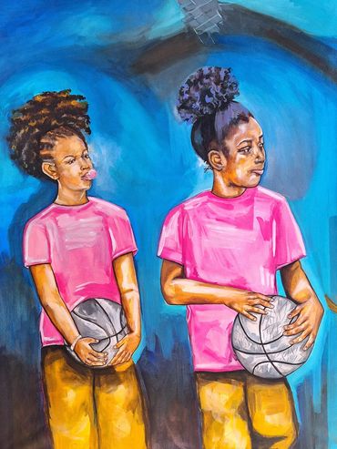 Up Next, Glori B., Gloria Braxton, Watercolor, girl’s basketball,  watercolor art, WNBA, female athl