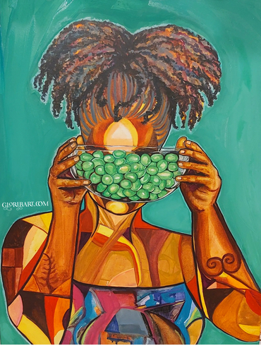 Grapes & Sankofa, Glori B. , watercolor, watercolor art, fruit, natural woman art, Gloria Braxton