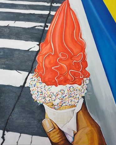 Merlin ice  cream, Glori B. , Merlin's Crosswalk,  watercolor art, watercolor,  Gloria Braxton