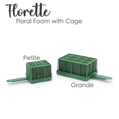 OASIS Florette wet floral foam blocks encased in green plastic cages with mounting handles.