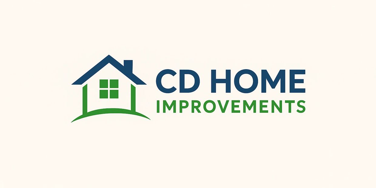 Logo for CD Home Improvements with house graphic in blue and green.