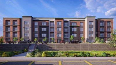 3D rendering of four story building and retaining wall on 9.02 acre fully entitled multifamily site