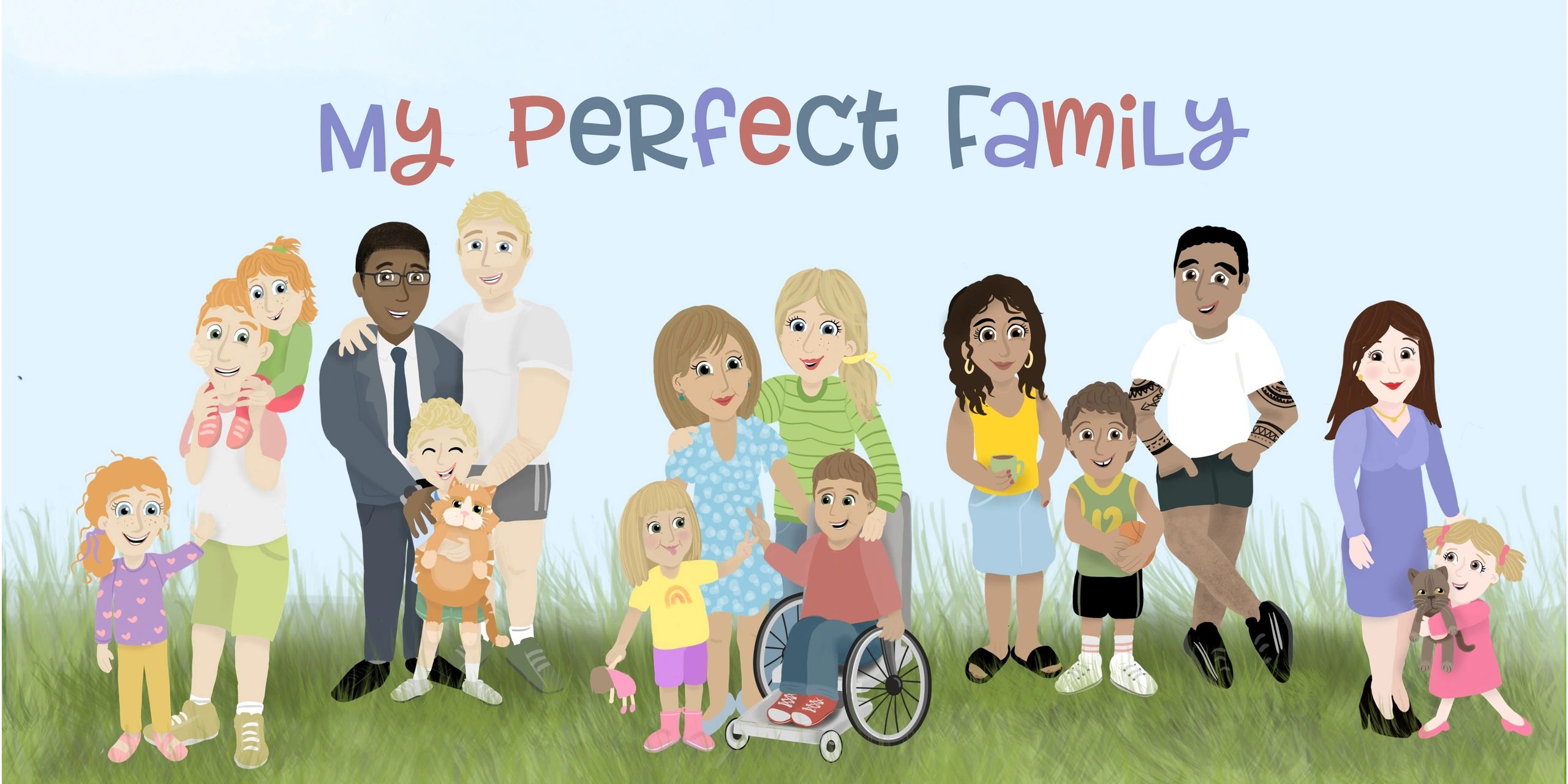 4 of the families represented in My Perfect Family - solo mum, gay couple, widower, divorced couple