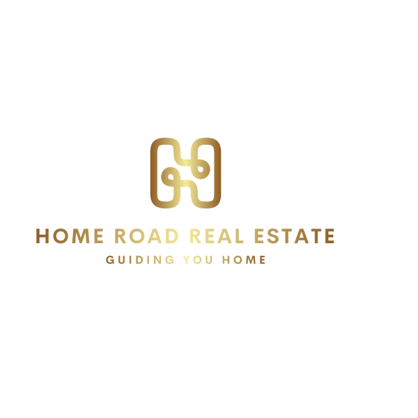 Letter H and Road guiding you home real estate logo gold 