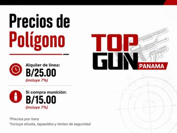 Tarifas de alquiler y compra de munición en Polígono Top Gun Panamá.