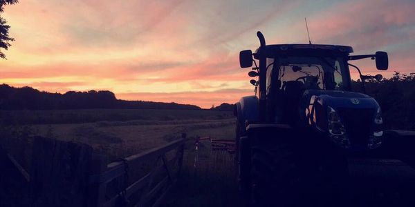 tractor landscape sunset hay harvest farm farming