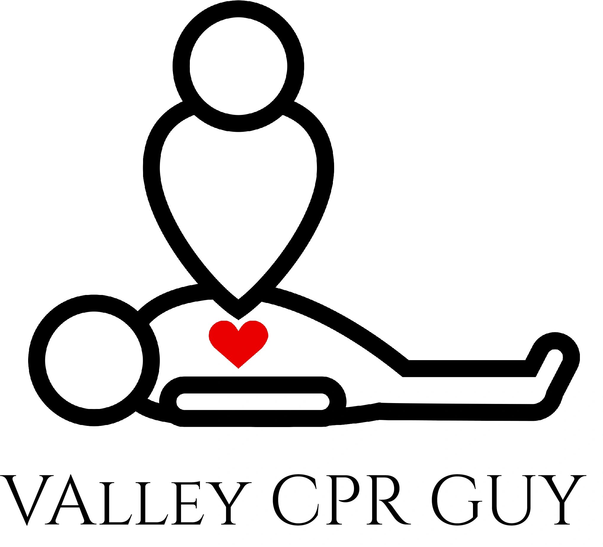a line drawing of a person laying down with a red heart and  another performing chest compressions