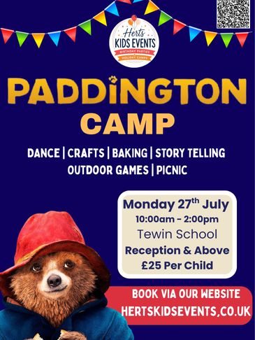 Paddington Camp event for kids with fun activities on July 27th.