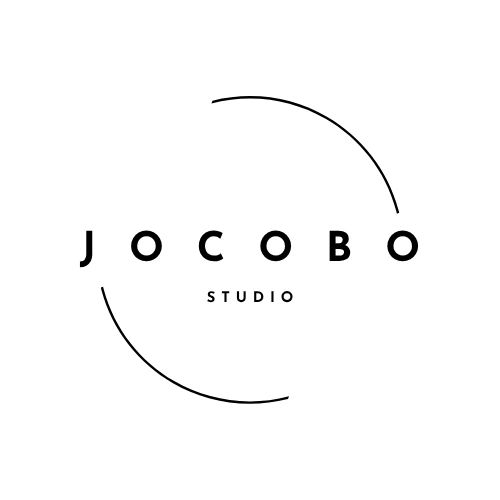 Minimalist logo with 'JOCOBO STUDIO' and two curved lines forming a partial circle.