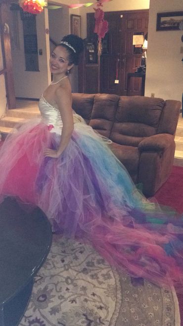 Floor length Rainbow tulle skirt with Train, Bridal skirt, Tulle prom skirt, Petticoat, adult tutu