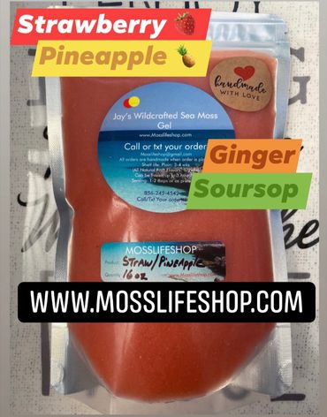 Strawberry pineapple Fruit infused Organic Sea Moss Gel with ginger and soursop