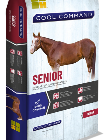 Bag of Cool Command Senior high-fat horse feed for senior horses.