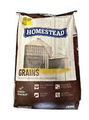 Bag of Homestead Grains for poultry feed.