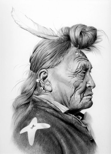 “Sees Crow Speaking” graphite portrait of Edward Curtis Photo 2009. 16x20
