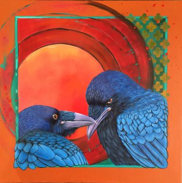 Ravens in Love oil painting by Karen Clarkson