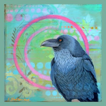 Circle of Life oil painting of raven by Karen Clarkson