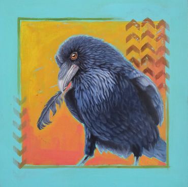 Ravens Gift oil painting of raven by Karen Clarkson