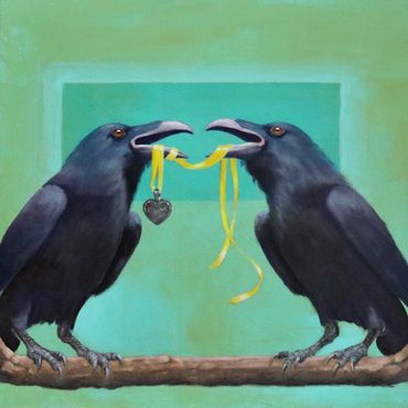 Ravens Remembrance oil painting of Ravens by Karen Clarkson