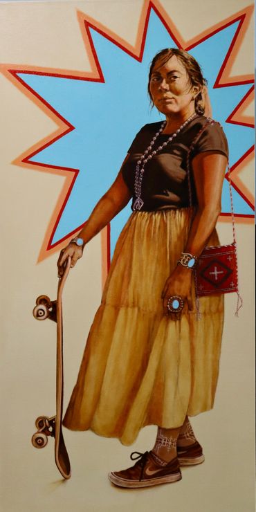 Navajo woman and skateboard
