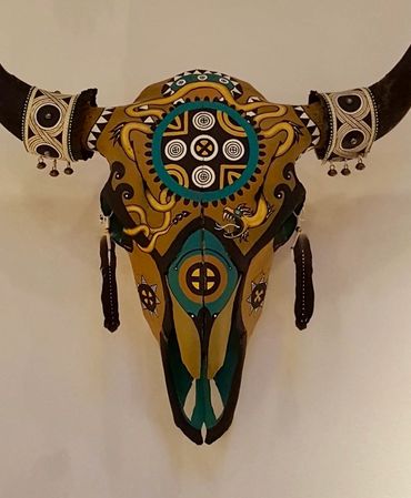 Choctaw Way, painted buffalo skull by Karen Clarkson Choctaw artist