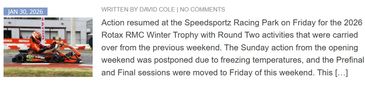 Action at SpeedSportz Racing Park for the 2026 Rotax RMC Winter Trophy continues.