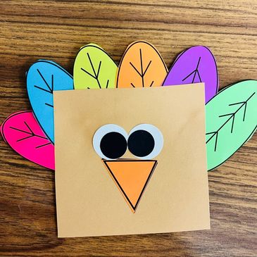 preschool craft, turkey made of different shapes and colors, engaging thanksgiving activity