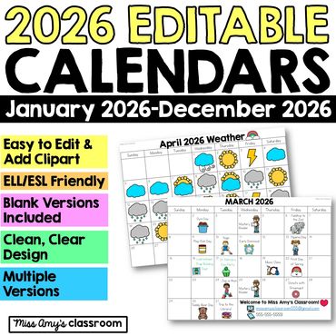 editable 2026 calendar, printable for parent communication, newsletters, and classrooms