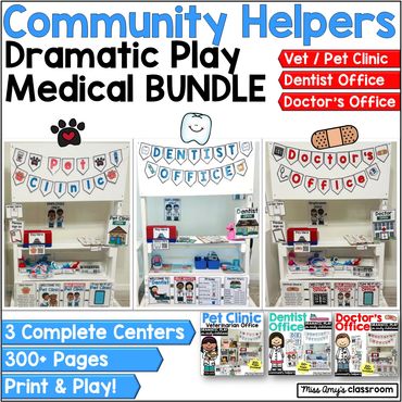 community helpers dramatic play bundle - dentist, doctor's office, and vet - pet clinic