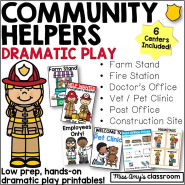 community helpers dramatic play bundle - fire, vet, doctor, farmer, post office, construction