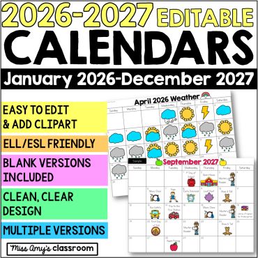 editable 2026-2027 calendar template, printable