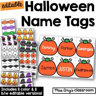 halloween nametags editable for desks, cubbies, lockers