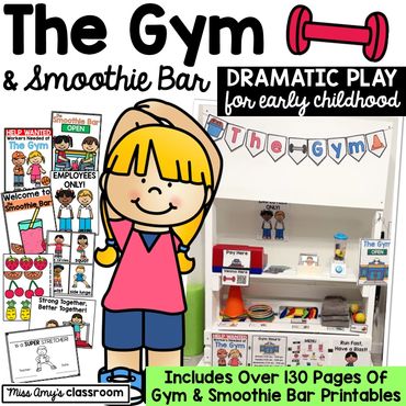 new year dramatic play printables, gym dramatic play, smoothie bar dramatic play, winter preschool p