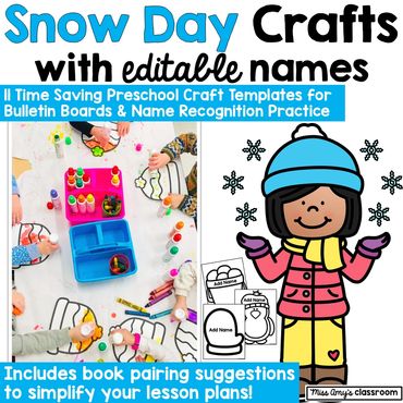 preschool snow crafts, mittens, hats, penguins snowballs, all editable for winter name crafts