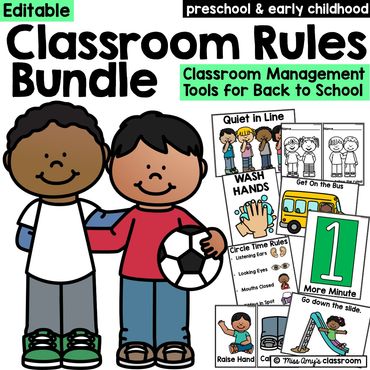 preschool rules posters, editable in google slides and powerpoint, rules, routines, and expectations