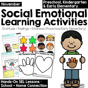 social emotional learning activities for november, preschool and kindergarten classroom and home